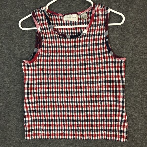 Lemon Grass 2Pcs Large Shirt w/Tank Plaid Short Sleeve Patriotic Patriot USA - Picture 3 of 11